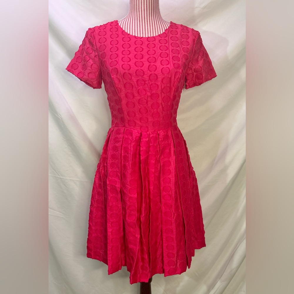 Hot Pink Dress Pleated Barbie A-Line Fit & Flare Polka Dot Feminine 1 State Sz 2